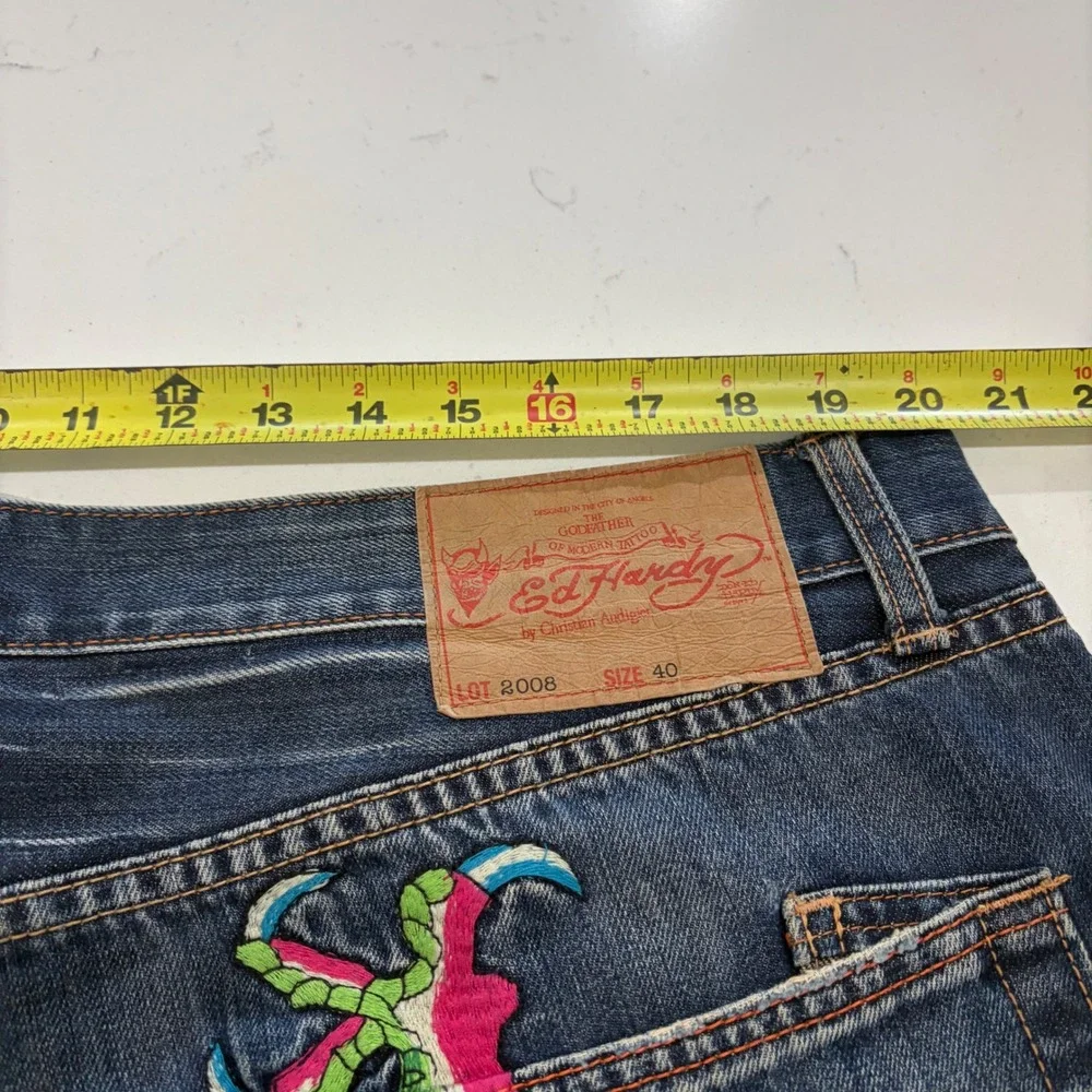 Ed Hardy Lot 2008 Mens Dragon Embroidered Jeans Blue Denim Size 40x32 Y2K
